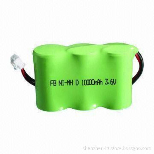 NiMH D x 10,000mAh Rechargeable Battery Pack with UL/CE/RoHS Marks, 3.6V Voltage, Long Life Cycle